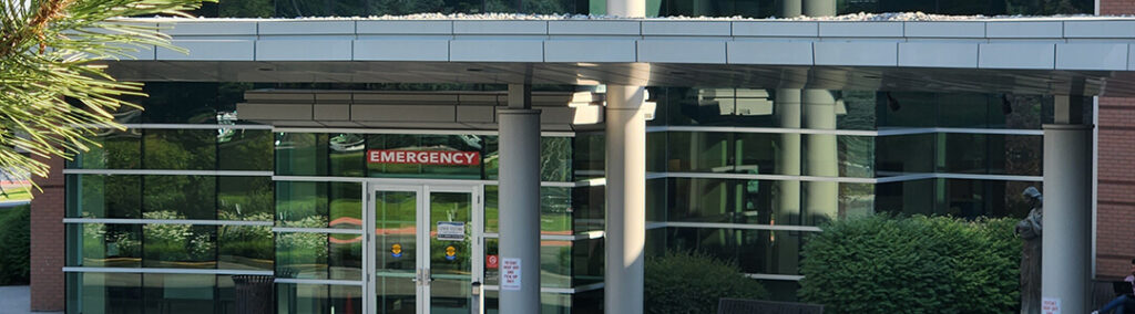 The front side of the emergency center of a hospital.