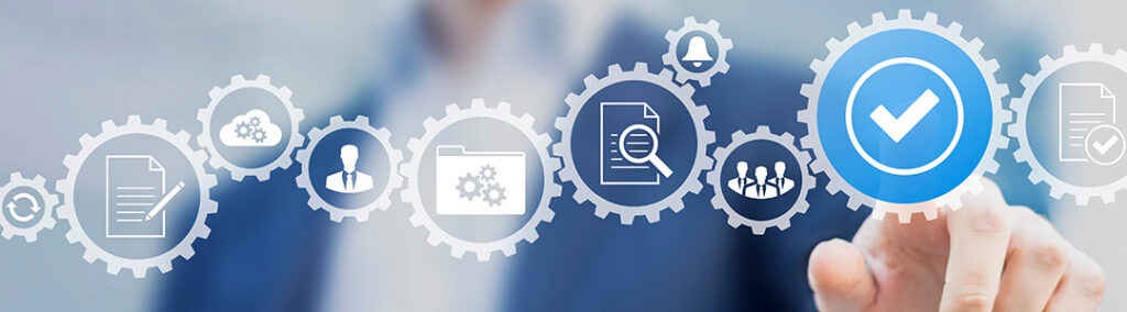 A graphic of a person pointing at a medical gear illustration.